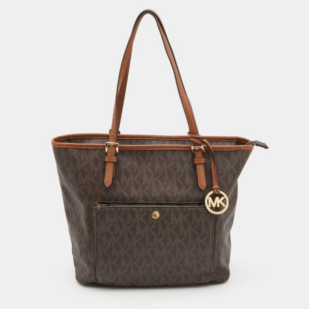 Michael Kors MK Signature Jet Set Brown Tote Bag Purse